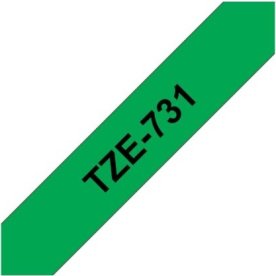Brother TZe-731 labeltape 12mm, sort på grøn