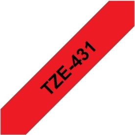 Brother TZe-431 labeltape 12mm, sort på rød