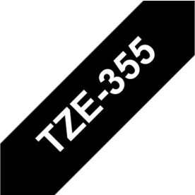 Brother TZe-355 labeltape 24mm, hvid på sort