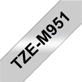 Brother TZe-M951 labeltape 24mm, sort på mat sølv