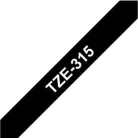 Brother TZe-315 labeltape 6mm, hvid på sort