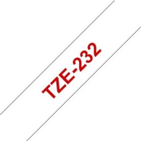 Brother TZe-232 etikettape, 12 mm, röd på vit