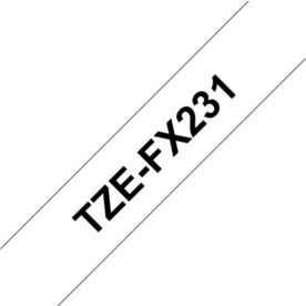 Brother TZe-FX231 labeltape 12mm, sort på hvid