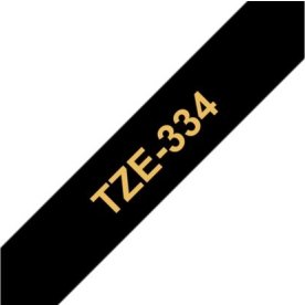Brother TZe-334 labeltape 12mm, guld på sort