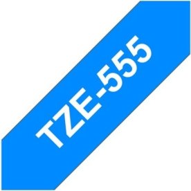 Brother TZe-555 labeltape 24mm, hvid på blå