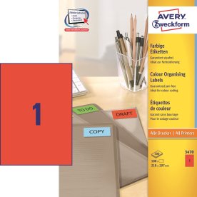 Avery etiketter 210x297 mm, röda