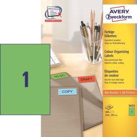 Avery Universaletiketter 21x29,7 cm, grön, 100 st.