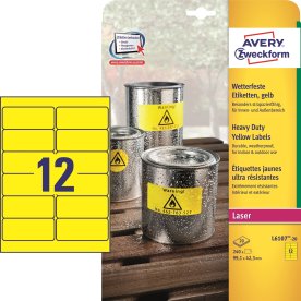 Avery starka etiketter L6107-20, gula 99,1x42,3 mm