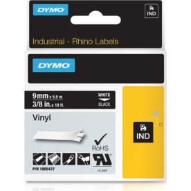 Dymo Rhino Vinyltape 9mm, hvid på sort