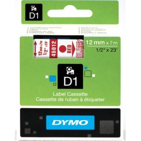 Dymo D1 labeltape 12mm, rød på klar