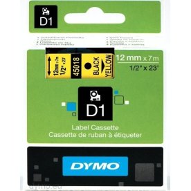 Dymo D1 labeltape 12mm, sort på gul