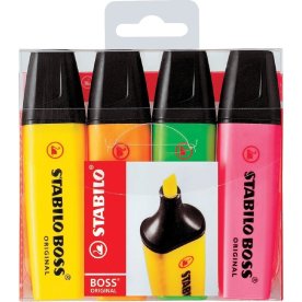 Stabilo Boss överstrykningspennor i etui, 4 st, bl