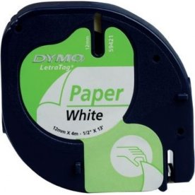 Dymo Letratag labeltape, papir, 12mm, sort på hvid