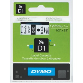 Dymo D1 labeltape 12mm, sort på hvid