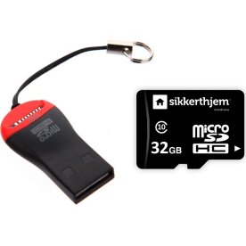 32GB microSD + USB adapter til SikkertHjem Kamera