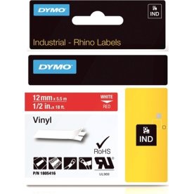 Dymo Rhino Vinyltape 12mm, hvid på rød