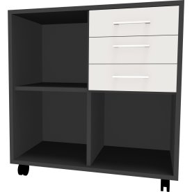 Stay bokhylla med 4 fack och 3 lådor, med hjul