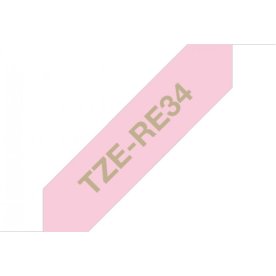 Brother TZe-RE34 guld tekst på pink silkebånd