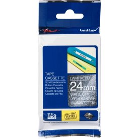 Brother TZe-PR955 etikettape, 24 mm, vit på silver