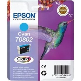 Epson Claria T0802 blækpatron, cyan, m/alarm