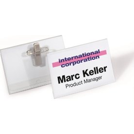 Durable Namnskylt med nål/klämma 40x75 mm, 50 st.