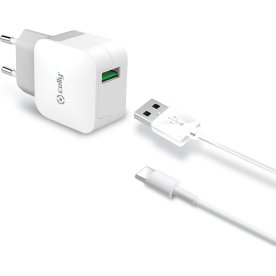 Celly USB-C oplader med lightning-kabel, hvid