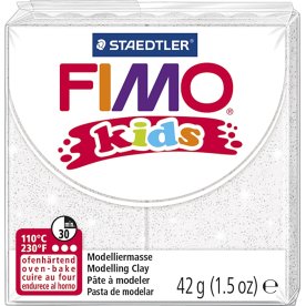 Fimo Kids Ler, 42 g, hvid glitter