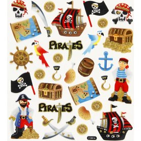 Klistermärken med glitterdetaljer pirater 1 ark