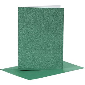 Glitterkort og kuverter, 4 sæt, grøn