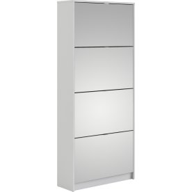 BudgetLine Skoskab m. 4 klaplåger og spejl, hvid