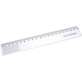 Linjal, glasklar plast, 20 cm