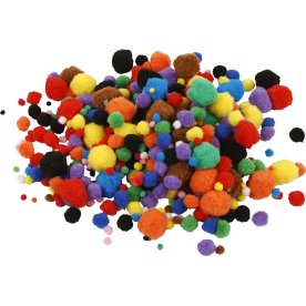 Pompoms 5-40 mm 150 st Blandade färger