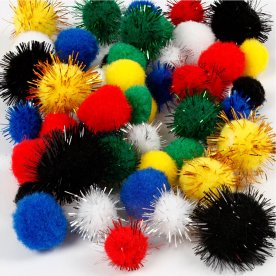 Pompoms 15+20 mm 48 st Blandade färger
