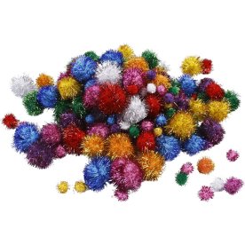 Pompoms 15-40 mm 75 st Blandade glitterfärger