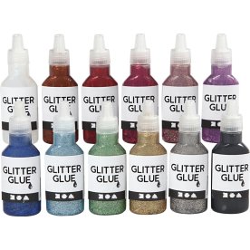 Glitterlim Blandade färger 12x 25 ml