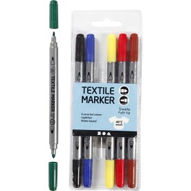 Textilpennor | Dubbelspets | 6 standardfärger