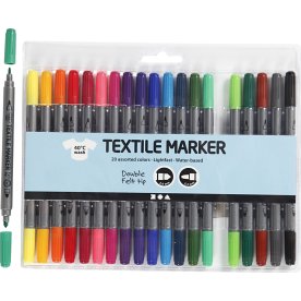 Textilpennor | Dubbelspets | 20 standardfärger