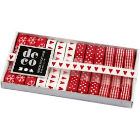 Deco dekorationsband | 10mm x 1m | Röd/vit