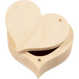 Hjärtformad ask av trä m. svängbart lock | 9x4 cm
