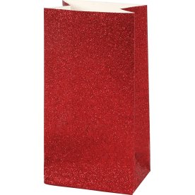 Vivi Gade presentpåse rött glitter 9x6x17cm, 8 st.