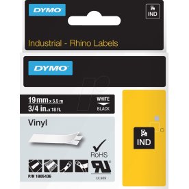 Etiketter Dymo Rhino Vinyl 19 mm x 5,5 m Vit på sv