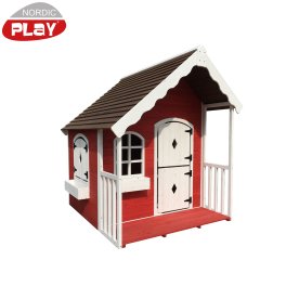 NORDIC PLAY | Röd/vit lekstuga med veranda