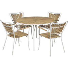 Marguerit trädgårdsbord ø120 cm + 4 stolar, Vit