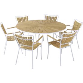 Marguerit trädgårdsbord ø140 cm + 6 stolar, Vit
