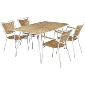 Marguerit trädgårdsbord L.144 cm + 4 stolar, Vit