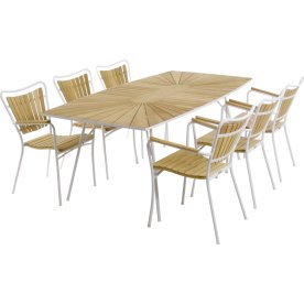 Marguerit trädgårdsbord L.200 cm + 6 stolar, Vit