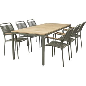 Toscana trädgårdsbord L197 cm + 6 Verona, Olivgrön