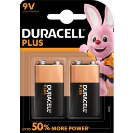 Duracell Plus 9V batteri, 2 st.