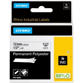Dymo Rhino | Etikettejp | 12 mm | Svart på vitt