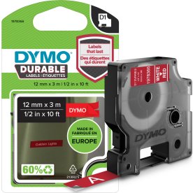 Dymo D1 Durable märktejp 12mm, vit på röd